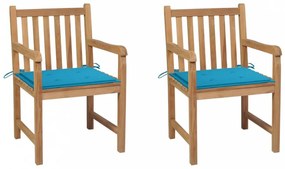 2 db tömör tíkfa kerti szék kék párnával