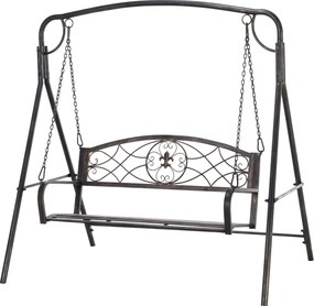 Outsunny Kerti Hintaágy 2 Személyre, Terasz Hinta, Hinta Pad, Fém, Fekete Arany Részletekkel, 167 x 123 x 175 cm | Aosom