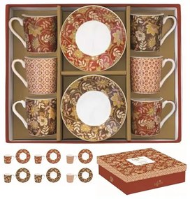 R2S.126FREV Porcelán eszpresszócsésze+alj 6 személyes, 100ml, dobozban, Coffee Mania, Fleurs Des Reves