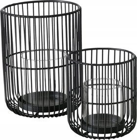 Fém Lampion Fekete Üvegbetéttel 15 × 20, 12 × 14 cm