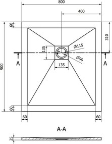 Mexen Stone+ téglalap alakú kompozit zuhanytálca 90 x 80 cm, fehér - 44108090