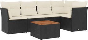 vidaXL 6 részes fekete polyrattan kerti ülőgarnitúra párnákkal