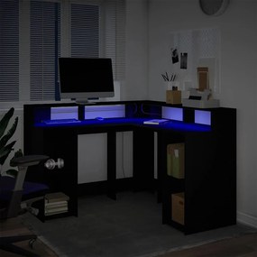 fekete szerelt fa íróasztal LED-világítással 130 x 130 x 91 cm