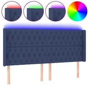 kék szövet LED-es fejtámla 183x16x118/128 cm