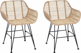 vidaXL Étkezőszék 2 pcs Természetes 55 x 50 x 74 cm Rattan és Vas
