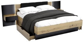 ARKADIA francia ágy + ágyrács és éjjeli szekrények, 180x200, tölgy artisan/fekete