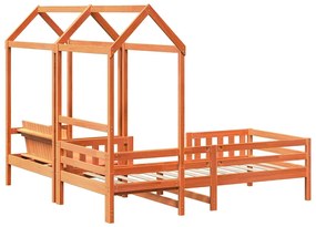 viaszbarna tömör fenyőfa ágy és pad szett tetővel 75 x 190 cm