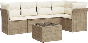 vidaXL 6 részes bézs polyrattan kerti ülőgarnitúra párnával