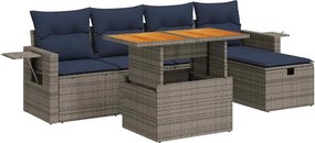 vidaXL 6 részes szürke polyrattan akácfa kerti ülőgarnitúra párnákkal