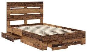 vidaXL Ágykeret fiókkal fejtámlával Öreg fa 120 x 190 cm Faanyag