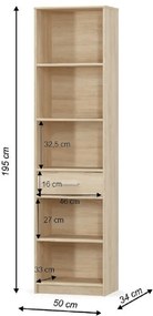 Nyitott könyvespolc 1S, tölgy sonoma, TEYO