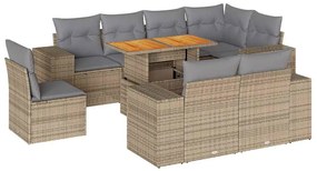vidaXL 9 részes bézs polyrattan kerti ülőgarnitúra párnákkal