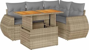 vidaXL 5 részes bézs polyrattan kerti ülőgarnitúra párnákkal
