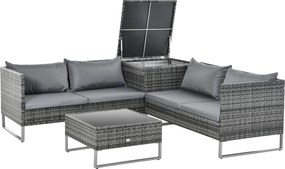 Outsunny 4 darabos rattan kerti bútor szett 2 dupla kanapéval, középső asztallal és tároló rekesszel, levehető párnákkal kültéri teraszra 132x69x64 cm
