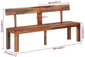 szürke tömör akácfa pad háttámlával 160 cm