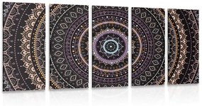 5-részes kép Mandala nap mintával lila árnyalatban