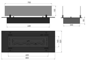 InFire - Beépített BIO kandalló 8,5x80 cm 3,5kW fekete