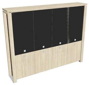 Verno+ magas szekrény 260 x 46 x 210 cm, kombinált ajtó, akác / fekete