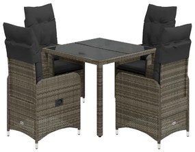 5 részes szürke polyrattan kerti bisztrógarnitúra párnákkal