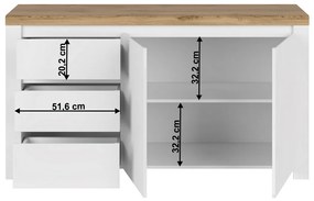 VILGO 2D3S komód, fényes fehér