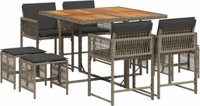 vidaXL 9 részes szürke polyrattan kerti étkezőgarnitúra párnával