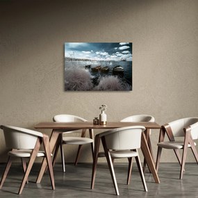 Kép - Fa csónak a tón (üvegen) (70x50 cm)