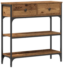 Konzol Asztal Régi Fa 72,5x25x75 cm Műanyag Fa és Acél