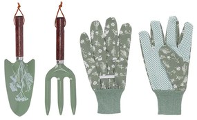 Mezei virág mintás kerti eszköz és kesztyű szett, zöld