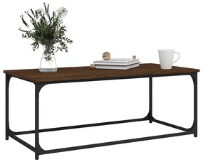 Barna tölgyszínű szerelt fa és vas dohányzóasztal 102x50x40 cm