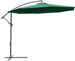 Outsunny Kerti Napernyő Ø300x250 cm Kantelevezett Napernyő Oldalra Nyitható Fém Alappal és 8 Rúd Szerkezettel Kültéri Teraszra Sötét Zöld | Aosom