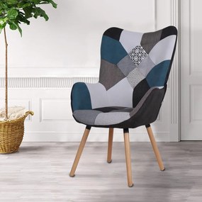 FRODO patchwork Stílusos relaxációs fotel - kék/szürke