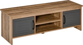 HOMCOM TV állvány 42"-es tévékhez, 2 zárt rekesszel fém ajtókkal és 2 nyitott polccal, modern nappali bútor, TV asztal 109x35x38 cm, természetes fa és