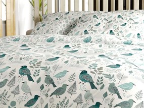 Pamut ágynemű LEAFBIRD POLY fehér-zöld Ágyneműhuzat mérete: 2 db 70 x 90 cm | 200 x 220 cm