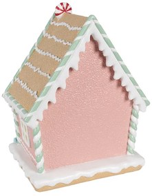 Rózsaszín mézeskalács házikó mézivel karácsonyi dekoráció 20x16x25 cm