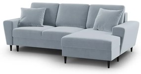 Világoskék bársony kinyitható tárolóhelyes sarokkanapé (jobb oldali-heverő résszel) Kyoto – Cosmopolitan Design