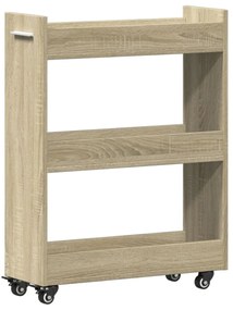sonoma tölgy színű szerelt fa szekrény kerekekkel 60x22x79 cm