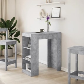betonszürke szerelt fa tárolórekeszes bárasztal 95x47x103,5 cm