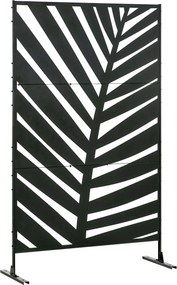 Outsunny 3 paneles helyelválasztó 122 x 198 cm Erkélyi Privát Képernyő Banánlevél Mintával Álló Partíció, 3-Paneles Acél Helyelválasztó Kerthez, Feket