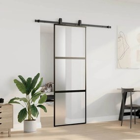 Fekete edzett üveg tolóajtó fémszerelék szettel 76x205 cm