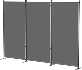 Outsunny 3 részes összecsukható paraván, 260 x 180 cm, fémszerkezet, UPF 30+, beltéri/kültéri — sötétszürke | Aosom