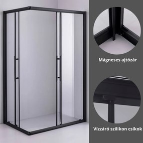 Stuxi Nizza Black 100x70 cm aszimmetrikus két tolóajtós zuhanykabin 6 mm vízlepergető biztonsági üveggel, fekete elemekkel, 190 cm magas