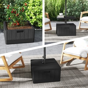 Outsunny Négyzetes Napernyő Állvány Asztali Tálcával, HDPE Napernyő Alap Kerekeken, Víz- és Homokképessé Tett Napernyő Állvány Teraszra, Medencéhez, K