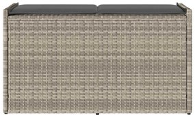 Világosszürke polyrattan kültéri tárolópad párnával 100 cm