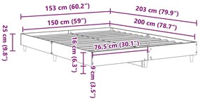 betonszürke szerelt fa ágykeret matrac nélkül 150 x 200 cm