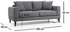 Kétszemélyes kanapé Nordecato (sötétszürke + fekete). 1106651
