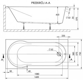 Doria 75x160 egyenes kád