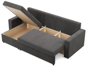 Zeus sarokkanapé, 1 ágyneműtartóval, egyenes kartámasz, szövet anyag, univerzális oldal, bonell töltet, szürke