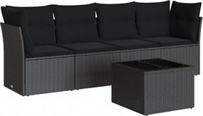 vidaXL 5 részes fekete polyrattan kerti kanapészett párnákkal