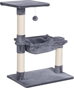 PawHut Mászófa Macskakarcolóoszlop Szizálos Oszloppal Puhatalpú Függőágy Chipboard Szürke 50 x 36 x 70 cm | Aosom