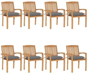 vidaXL 8 db rakásolható tömör tíkfa kerti szék párnákkal